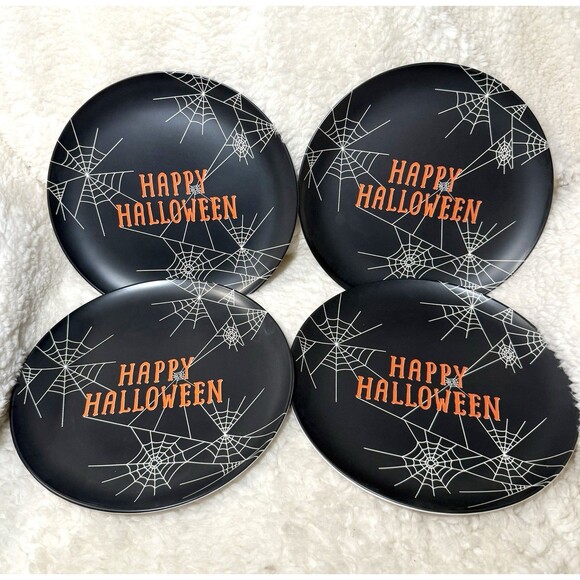 Hyde & Eek Happy Halloween Melamine Dinner Plates Spooky Spiderwebs - Set of 4 - Picture 2 of 7
